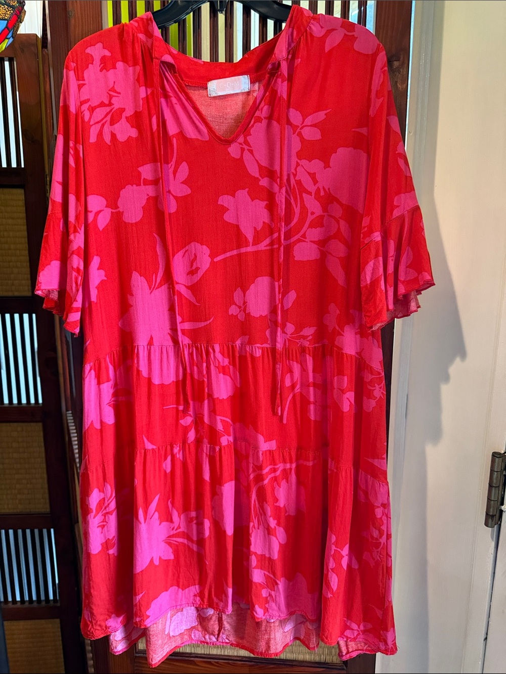 C+D+M Pink and Red Floral Tiered Tunic Dress
